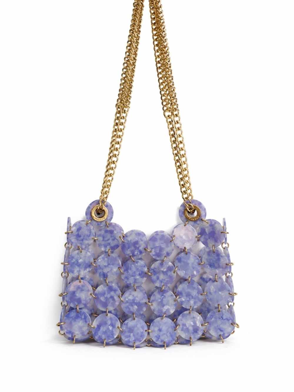 Sandro Blue Resin Disc Chain Shoulder Bag | Statement Acrylic Purse Gold Chain
